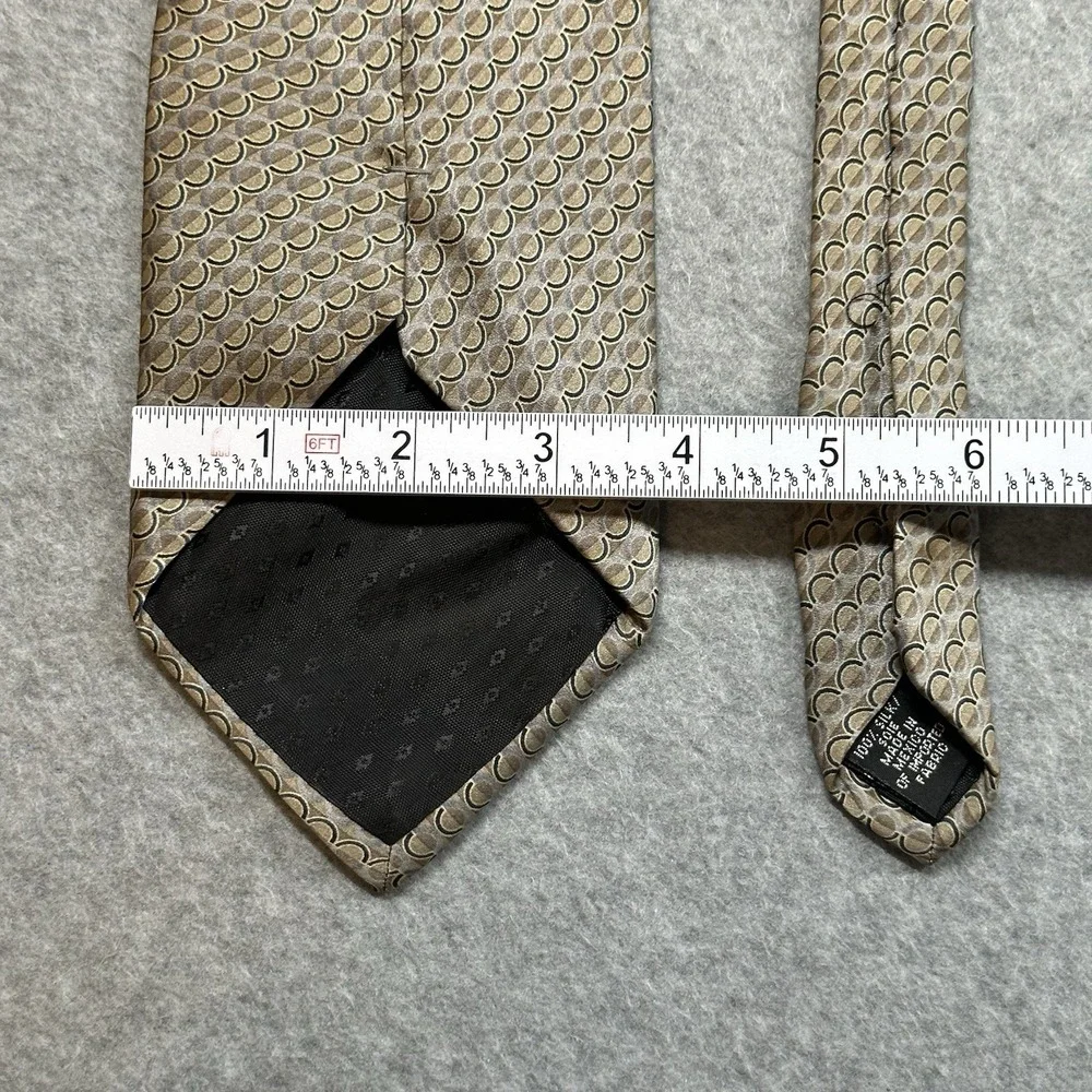 Vintage NEO Bill Blass Silk Tie Taupe Beige Navy Geometric Art Deco USA 58x3.75